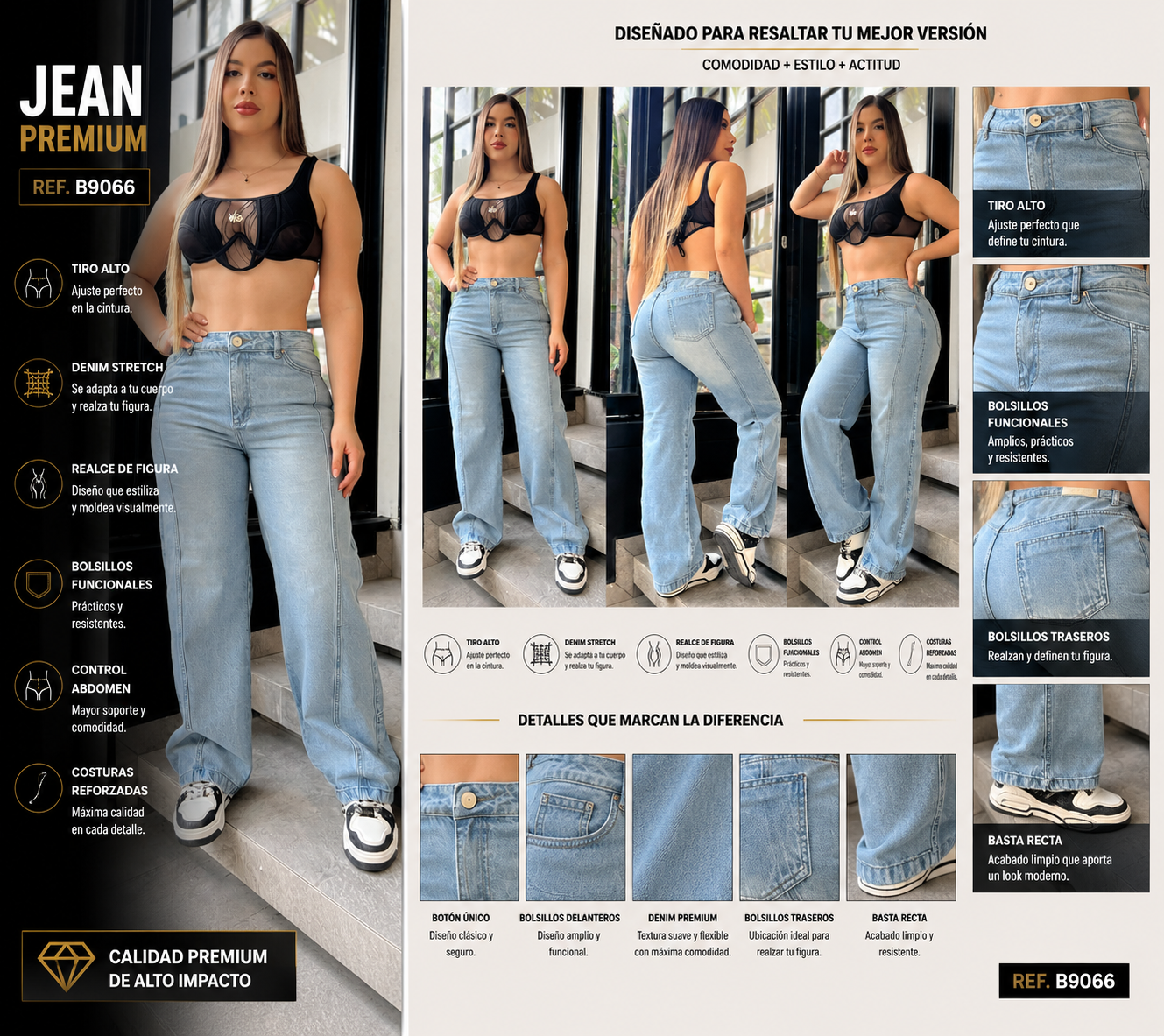 cargo en jeans de dama 9066 (rigido)