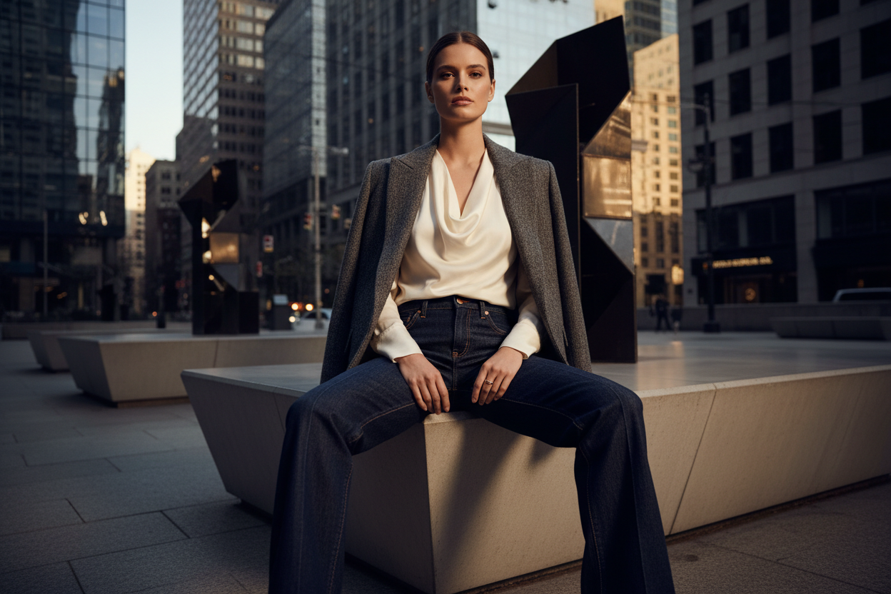 que este sentada en un lugar posando pars la foto 